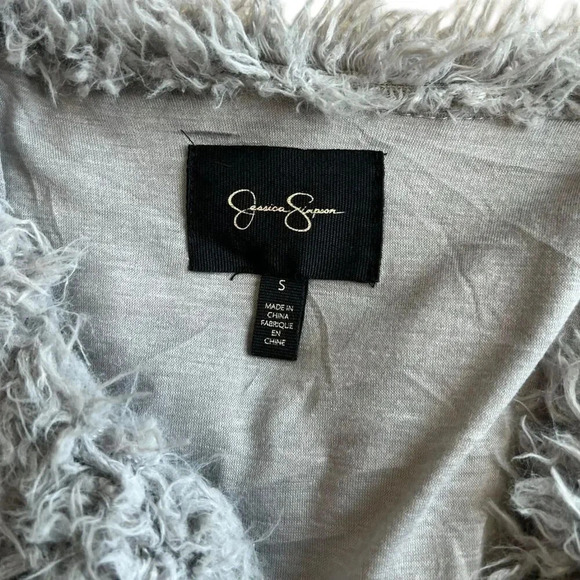 Jessica Simpson Gray Faux Fur Open Front Studded Kassidy Jacket S - Picture 4 of 5